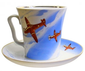 Lomonosov Imperial Porcelain Mug and Saucer Airplanes Leningradskii 12.2 fl.oz/360 ml Lomonosov Imperial Porcelain Mug and Saucer Airplanes Leningradskii 12.2 fl.oz/360 ml