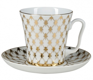 Lomonosov Imperial Porcelain Mug and Saucer Jazz Golden Net Leningradskii-2 12.2 fl.oz/360 ml Lomonosov Imperial Porcelain Mug and Saucer Jazz Golden Net Leningradskii-2 12.2 fl.oz/360 ml
