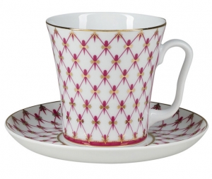 Lomonosov Imperial Porcelain Mug and Saucer Red Net Leningradskii-2 12.2 fl.oz/360 ml Lomonosov Imperial Porcelain Mug and Saucer Red Net Leningradskii-2 12.2 fl.oz/360 ml