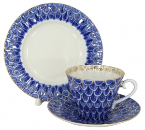 Lomonosov Imperial Porcelain Tea Set 3pc Radiant Forget Me Not 7.9 oz/235ml Lomonosov Imperial Porcelain Tea Set 3pc Radiant Forget Me Not 7.9 oz/235ml