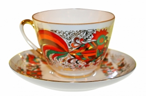 Lomonosov Imperial Porcelain Tea Cup and Saucer Spring Red Rooster 7.8 oz/230 ml Lomonosov Imperial Porcelain Tea Cup and Saucer Spring Red Rooster 7.8 oz/230 ml