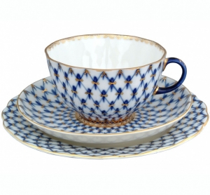 Imperial Lomonosov Porcelain Tulip Cobalt Net Tea Set 3 pc Imperial Lomonosov Porcelain Tulip Cobalt Net Tea Set 3 pc