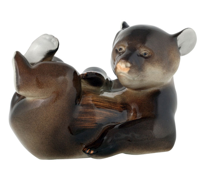 Lying Brown Bear Baby Lomonosov Porcelain Figurine | Lomonosov Russia