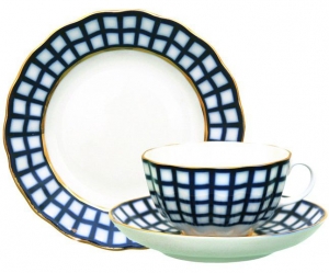 Russian Porcelain Cobalt Cell Tea Set 3pcs