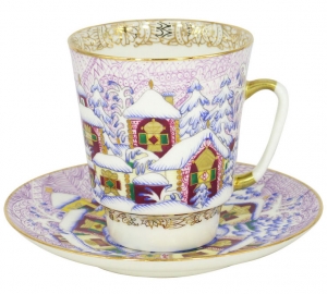 Lomonosov Imperial Porcelain Cup and Saucer Bone China May Winter Day 5.6 fl.oz/165 ml