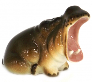 Hippo Sleepy Yawning Brown Lomonosov Imperial Porcelain Figurine