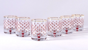 Lomonosov Glass Whiskey Lowball Red Net Set 6 pc