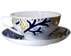 Lomonosov Imperial Porcelain Bona China Cup and Saucer Dome Blue Pattern Lomonosov Imperial Porcelain Bona China Cup and Saucer Dome Blue Pattern