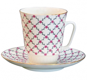 Lomonosov Imperial Porcelain Bone China Cup and Saucer Pink Net