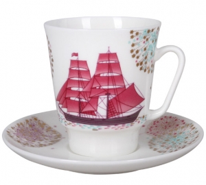 Lomonosov Imperial Porcelain Bone China Cup and Saucer May Scarlet Sails