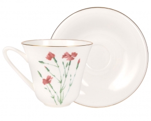 Lomonosov Imperial Porcelain Bone China Tea Set Cup and Saucer Carnation Flower 7.3 fl.oz/200 ml