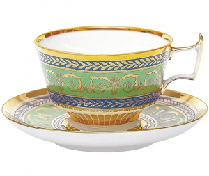 Lomonosov Imperial Porcelain Coffee Cup and Saucer Alexandria Golden 6.8 oz/200 ml