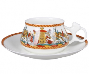 Lomonosov Imperial Porcelain Cup and Saucer Bilibina Dadon Army