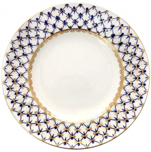 Lomonosov Imperial Porcelain Dessert Plate Cobalt Net Cake Bone China Wave