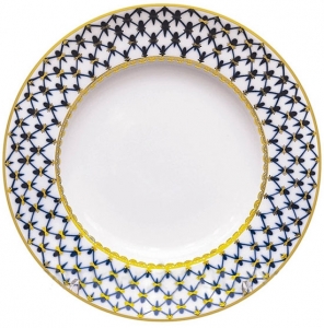 Lomonosov Imperial Porcelain Dinner Plate Cobalt Net European Flat 8.7