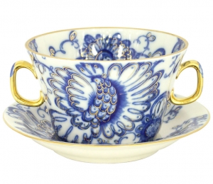 Lomonosov Imperial Porcelain Soup Bowl and Saucer Singing Garden 12.7 oz/360 ml Lomonosov Imperial Porcelain Soup Bowl and Saucer Singing Garden 12.7 oz/360 ml