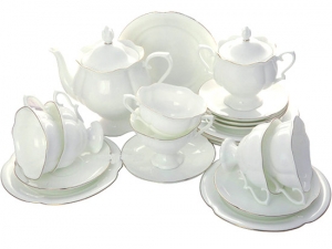 Lomonosov Imperial Porcelain Tea Set Service Natasha Golden Ribbon 20 pc