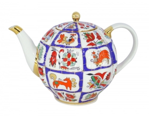 Lomonosov Porcelain Teapot Russian Lubok Tulip 10 Cups 67.6 oz 2000 ml