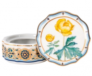 Lomonosov Porcelain Treasure Jewellery Round Box Trollius Lomonosov Porcelain Treasure Jewellery Round Box Trollius