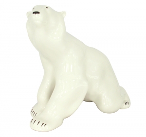 Polar Bear Sitting Big Lomonosov Imperial Porcelain Figurine