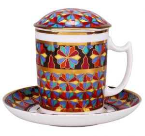 Lomonosov Imperial Porcelain Covered Tea Mug and Saucer Gothic-1