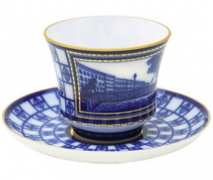 Lomonosov Imperial Porcelain Tea Set Cup and Saucer Banquet Lion Bridge 7.4 oz/220 ml