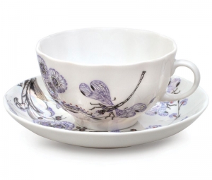 Imperial Lomonosov Porcelain Tea set Cup and Saucer Dragonfly Whisper 2pcs