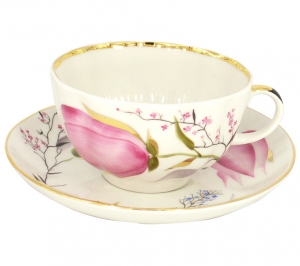Imperial Lomonosov Porcelain Tea Set Cup and Saucer Tulip Pink Tulips 8.45 oz/250 ml