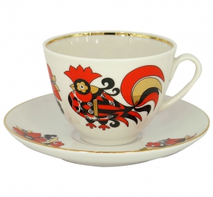  Lomonosov Imperial Porcelain Tea Set Cup and Saucer Spring Red Cockerels 7.8 oz/230ml