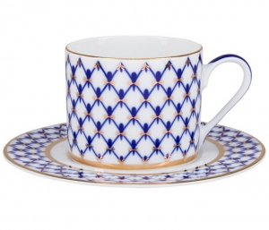 Lomonosov Imperial Porcelain Tea Set Cup and Saucer Solo Cobalt Net 7.4 oz/220 ml