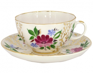 Lomonosov Imperial Porcelain Tea Set Cup and Saucer Tulip Golden Grasses 8.45 oz/250 ml
