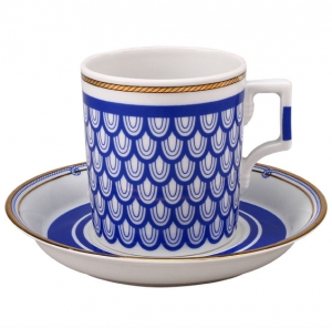 Lomonosov Imperial Porcelain Tea Set Cup and Saucer Yacht White Sea Wave v.1 