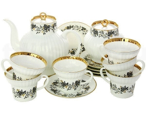 Lomonosov Imperial Porcelain Tea Set Tiny Branches Wave Bone China 6/20