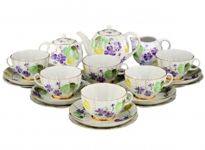Lomonosov Imperial Porcelain Tea Set Tulip Forest Violets 6/21