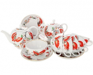 Lomonosov Imperial Porcelain Tea Set Tulip Red Butterflies 6/20 Lomonosov Imperial Porcelain Tea Set Tulip Red Butterflies 6/20