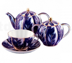 Lomonosov Imperial Porcelain Tea Set Tulip Winter Night 6/15