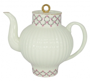 Lomonosov Imperial Porcelain Bone China Tea Pot Wave Pink Net 27 fl.oz/800 ml