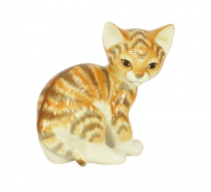 Cat Kitty Red Striped Lomonosov Imperial Porcelain Figurine Cat Kitty Red Striped Lomonosov Imperial Porcelain Figurine