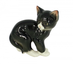 Cat Kitty Black Lomonosov Imperial Porcelain Figurine