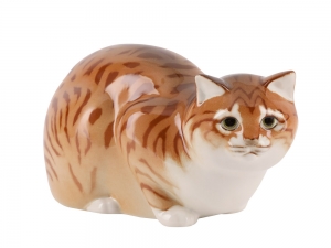 Hunting Cat Red Lomonosov Imperial Porcelain Figurine