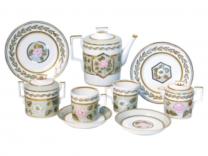 Lomonosov Imperial Porcelain Jade Background Tea set 6/20 