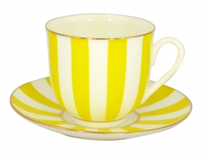 Lomonosov Porcelain Yes and No YELLOW Bone China Espresso Coffee Cup and Saucer 6 oz/180 ml