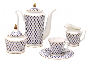 Russian Porcelain Bone China Porcelain Coffee Set 6/15 Yulia Cobalt Net 