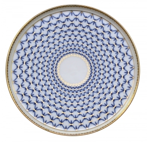 Lomonosov Imperial Porcelain Round Cake Platter Dish Cobalt Net 11.8 Lomonosov Imperial Porcelaine Round Cake Platter Dish Cobalt Net 11.8