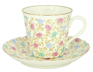 Imperial Porcelain Bone China Twist Tea Cup and Saucer Сhrysanthemum 5.24 fl.oz/155ml