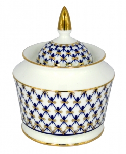 Lomonosov Imperial Porcelaine Sugar Bowl Yulia Cobalt Net 10.5 oz/310 ml