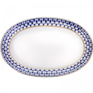 Lomonosov Porcelaine Oval Platter Herring Dish Cobalt Net 9.8