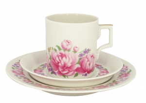 Lomonosov Porcelain Tea Set 3 pc Cup with Saucer and Cake Plate Romantic Date Lomonosov Porcelain Tea Set 3 pc Cup with Saucer and Cake Plate Romantic Date