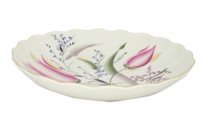 Lomonosov Imperial Porcelain Cake Сookie Biscuit Pastry Dish Pink Tulips 8.5