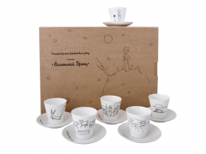 Lomonosov Porcelain Bone China Black Coffee 6 Tea/Coffee Cups Set Little Prince 2.7 oz/80ml